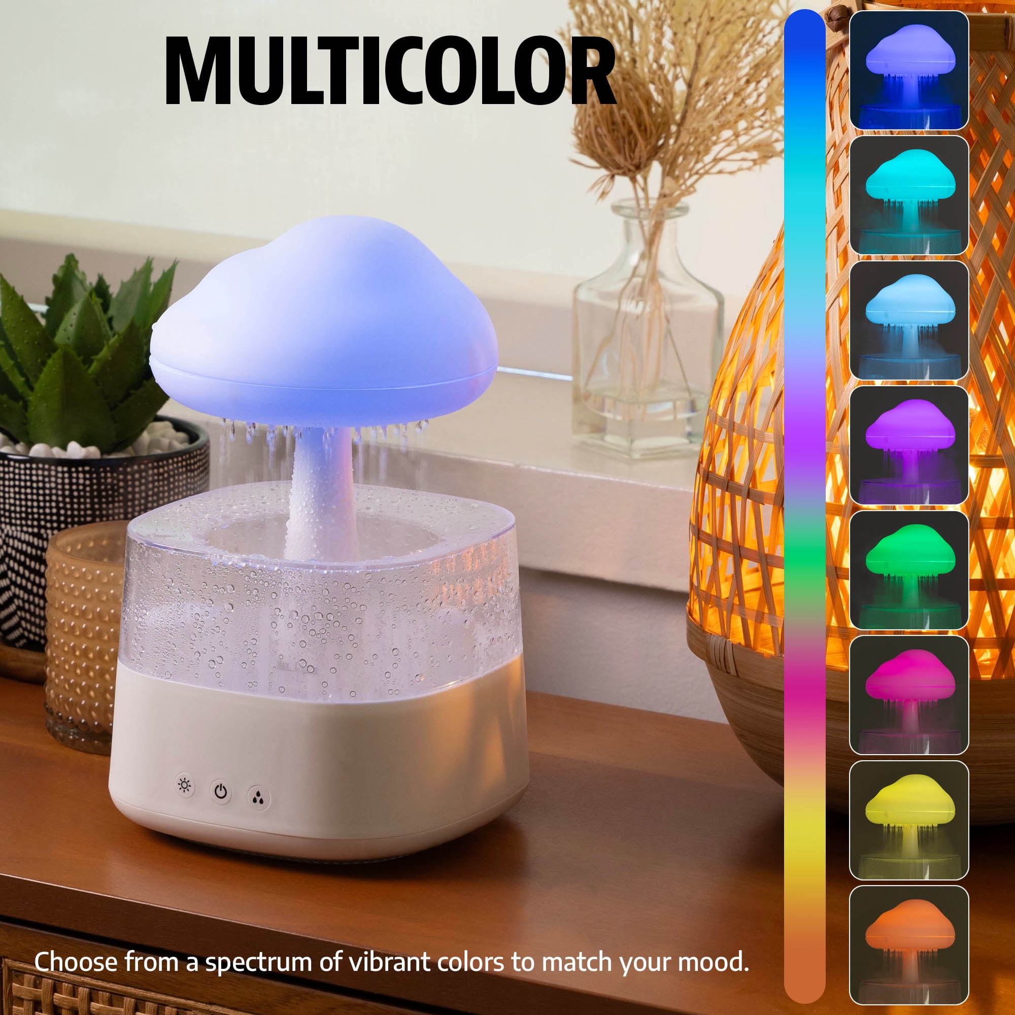BrightSide Rain Cloud Mood Lamp with Mist - USB Powered and Color Changing Lights, 5.63" Height