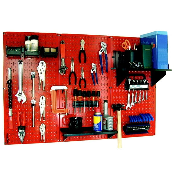 4ft Metal Pegboard Standard Tool Storage Kit - Red Toolboard & Black Accessories