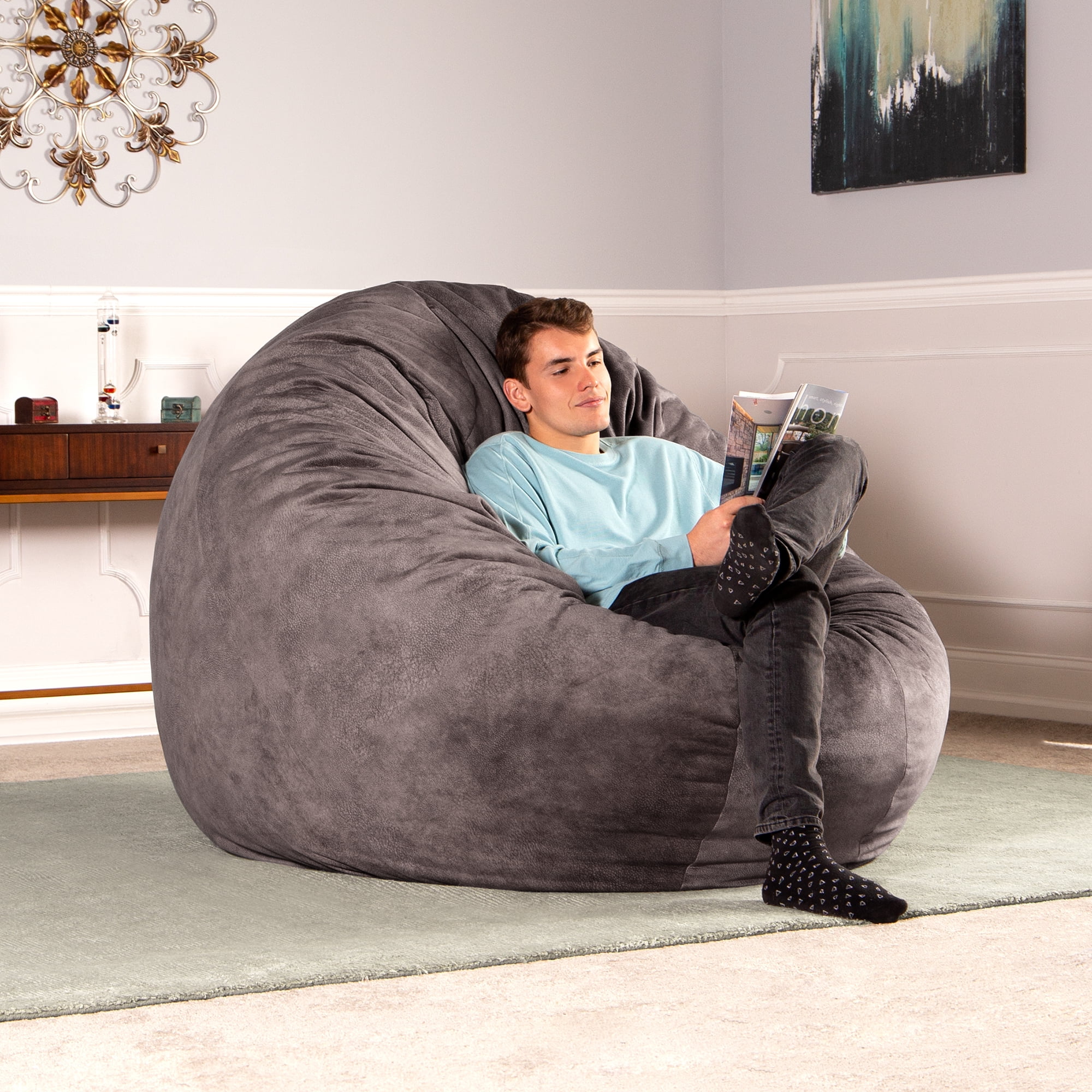 Jaxx 6 Foot Cocoon - Premium Giant Bean Bag for Adults - Padded Microvelvet, Pewter