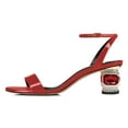 thumbnail image 3 of FSJ Women Open Round Toe Patent Leather Sandals Strappy Ankle Strap Mid Crystal Heels Fashion Party Dressy Work Shoes Size 8 Red, 3 of 5