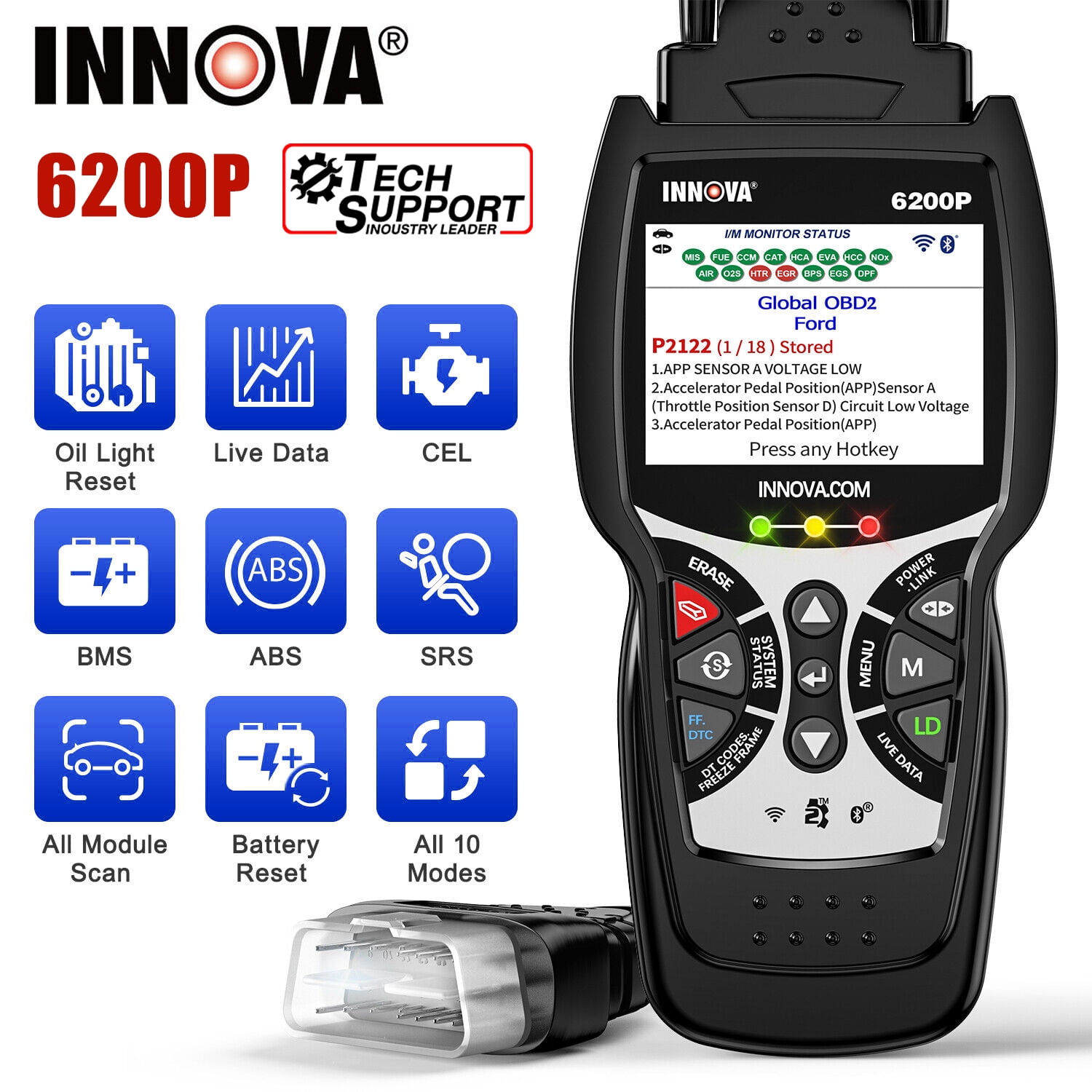 Innova 6200P All Systems OBD2 Scanner ABS SRS Transmission Code Reader