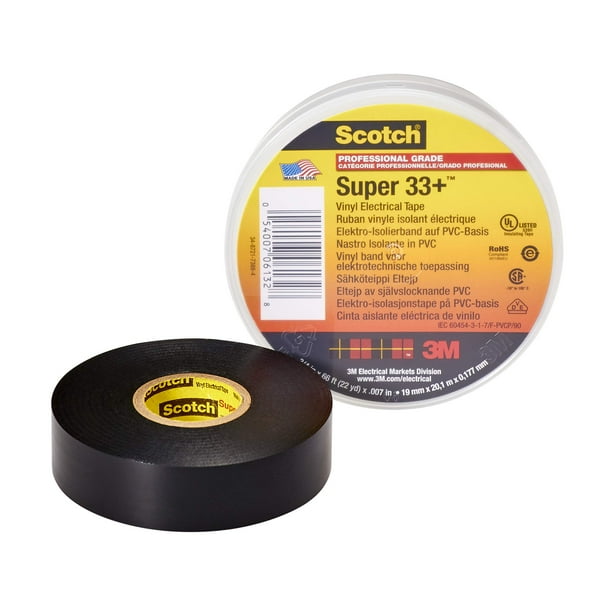 Cinta aislante de vinilo Scotch Super 33+, 19 mm x 20 m, color negro