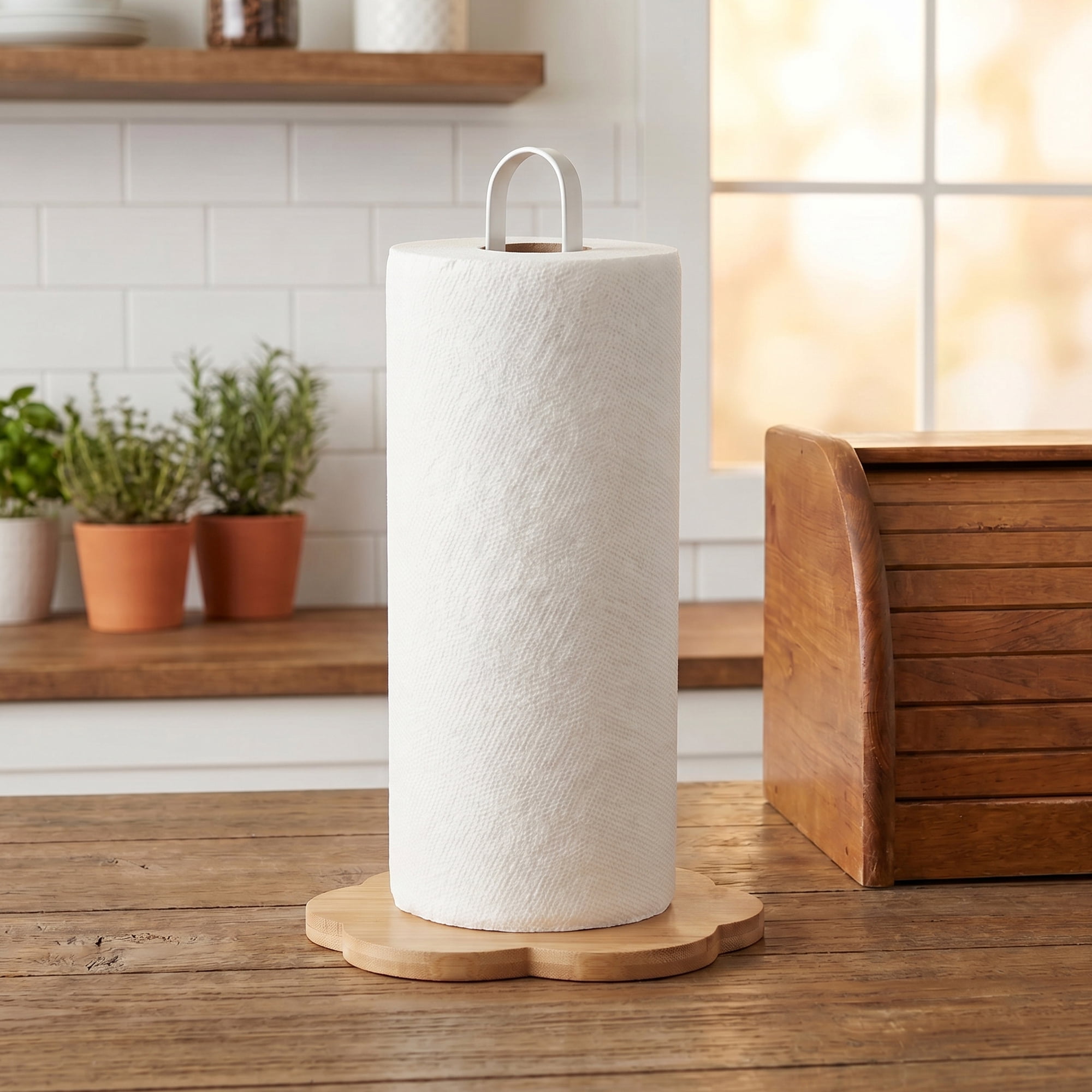 Unique Bargains Paper Towel Holder Countertop Non Slip Base Dispenser Metal D 10.2x6.3inch