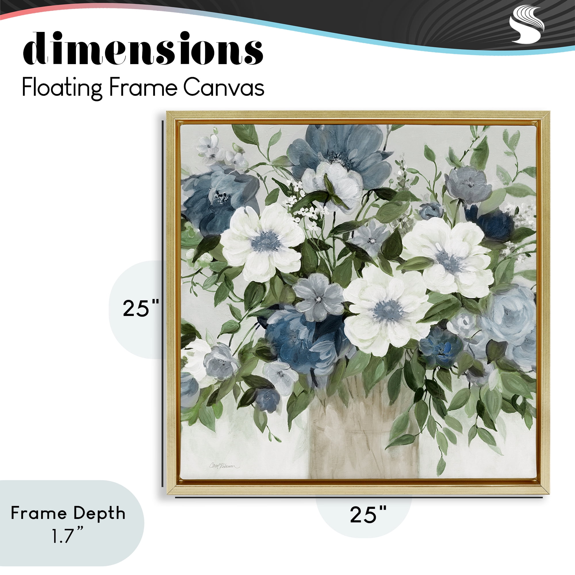 Stupell Industries White & Grey Blossoms Gold Framed Floater Canvas Wall Art, design by Carol Robinson