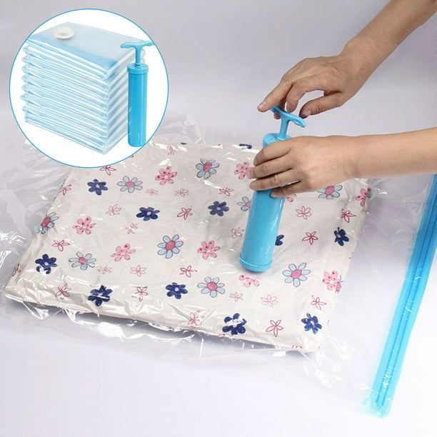 Juego de 5 Bolsas de Almacenamiento Al Vacío para Ropa y Edredones, Bolsas Grandes para Trajes Que Ahorran Espacio, Diseño de Doble Cremallera, Bomba Manual Portátil, Reducción de Tamaño Del 80 %, Or