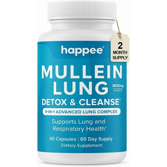 Lung Detox & Cleanse Supplement with Mullein Leaf Extract for Lung Health, Easy Breathing, and Respiratory Support - 60 Capsules