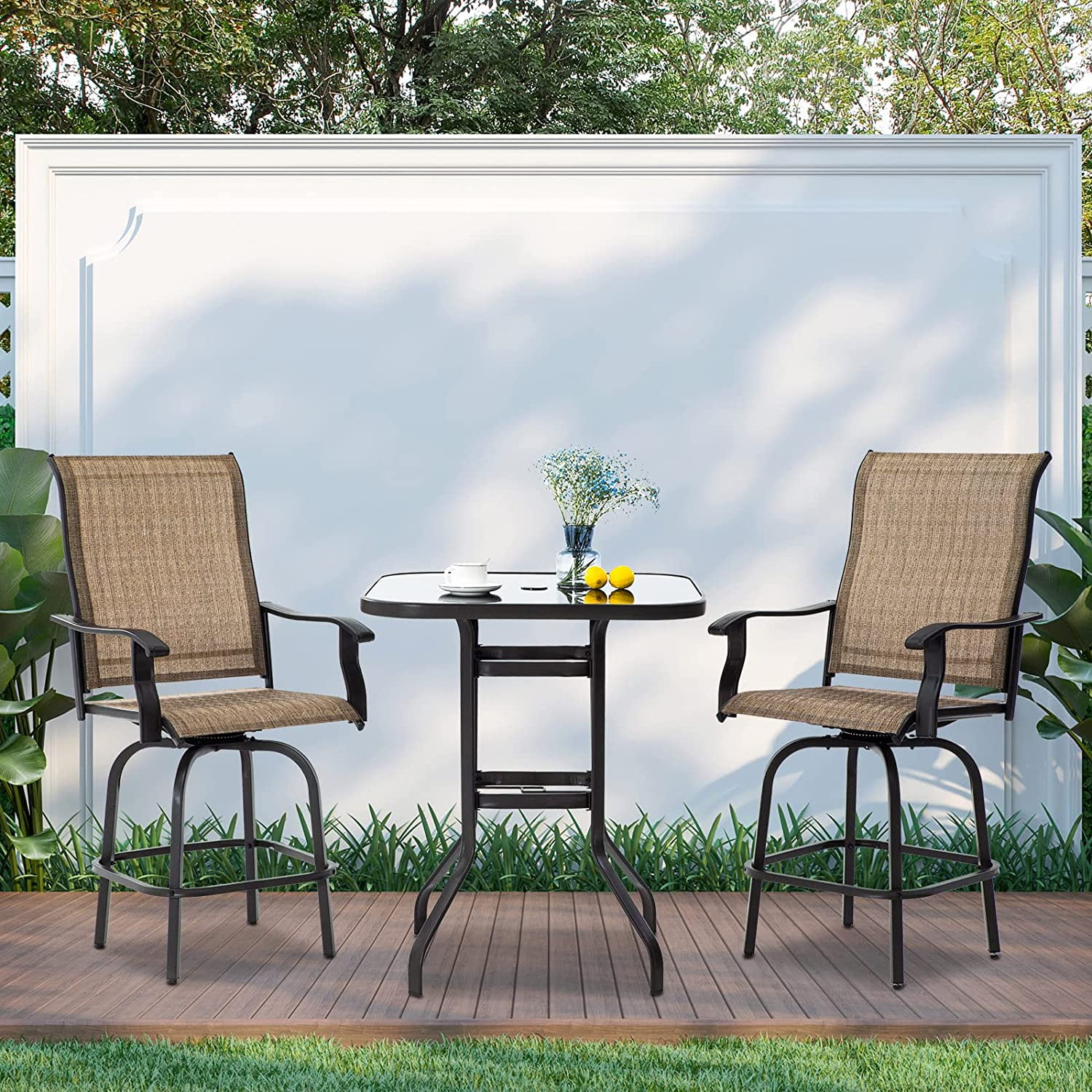 3PCS High Top Patio Set, BMTWAY AllWeather Fabric Bar Height Bistro