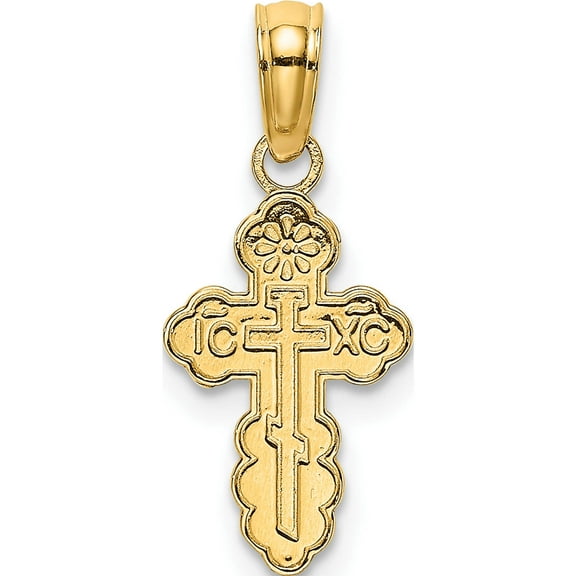 14K Yellow Gold Mini Eastern Orthodox Cross Charm (12.4 X 8) Made In United States k8377