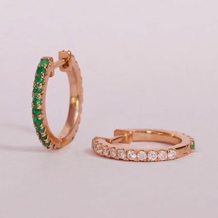 Reversible Hoop Earrings Diamond & Emerald Earring Double Side Hoop Earrings Minimalist Earrings 925 Silver Huggie Hoop Earrings