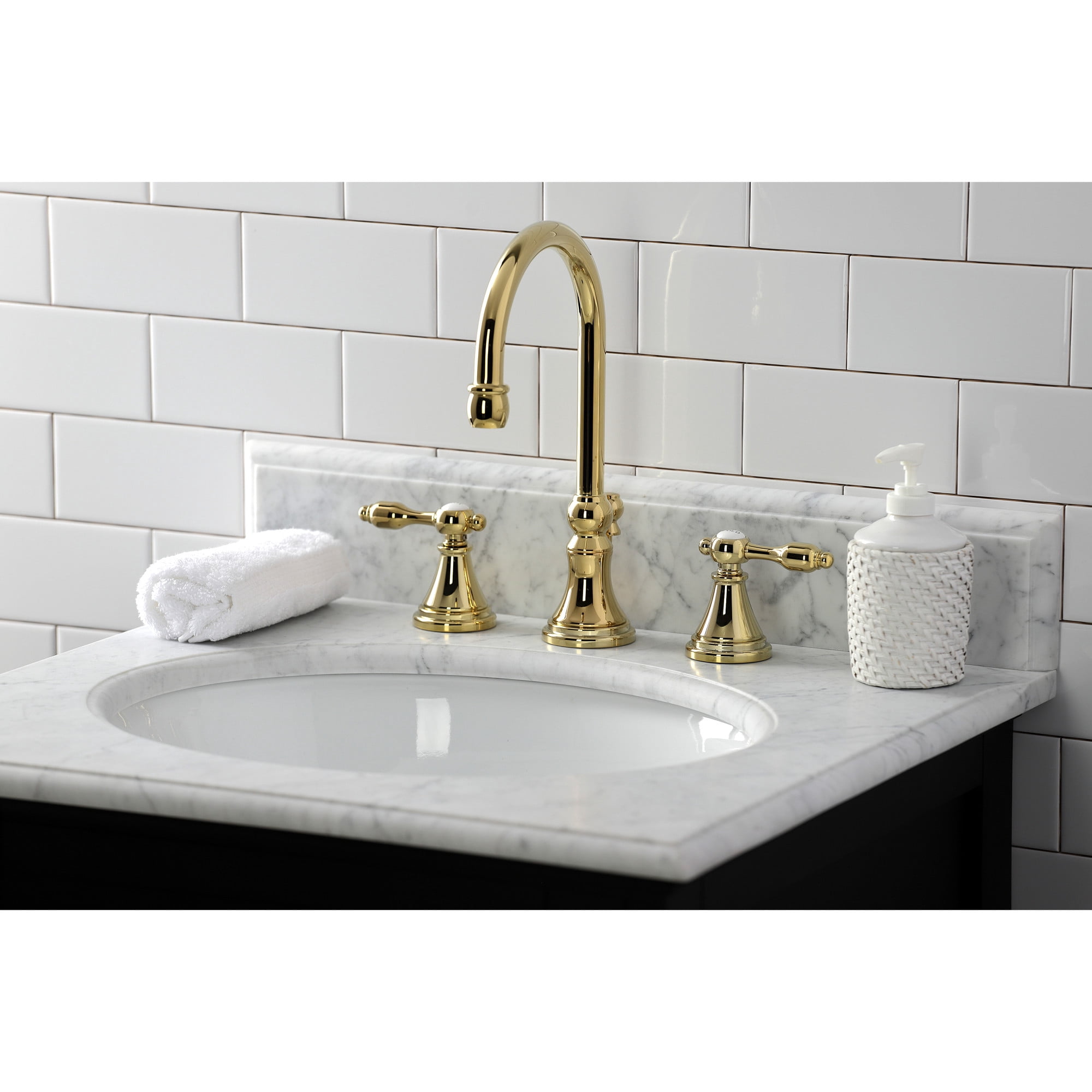 Kingston Brass KS2982TAL Tudor Widespread Bathroom Faucet with Brass Pop-Up, Polished Brass