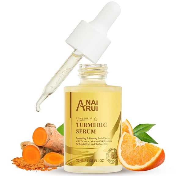 ANAiRUi Turmeric Vitamin C Face Serum, Glowing Turmeric Facial Serum, Anti-Aging Facial Serum for Wrinkles, Evening Tone, Moisturizing - 1.05 fl.oz