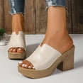 thumbnail image 5 of Viluyesy Womens Block Heeled Sandals, Open Toe Solid Color Slip-On Casual Fashion Thick Sole Shoes Beige, 5 of 6