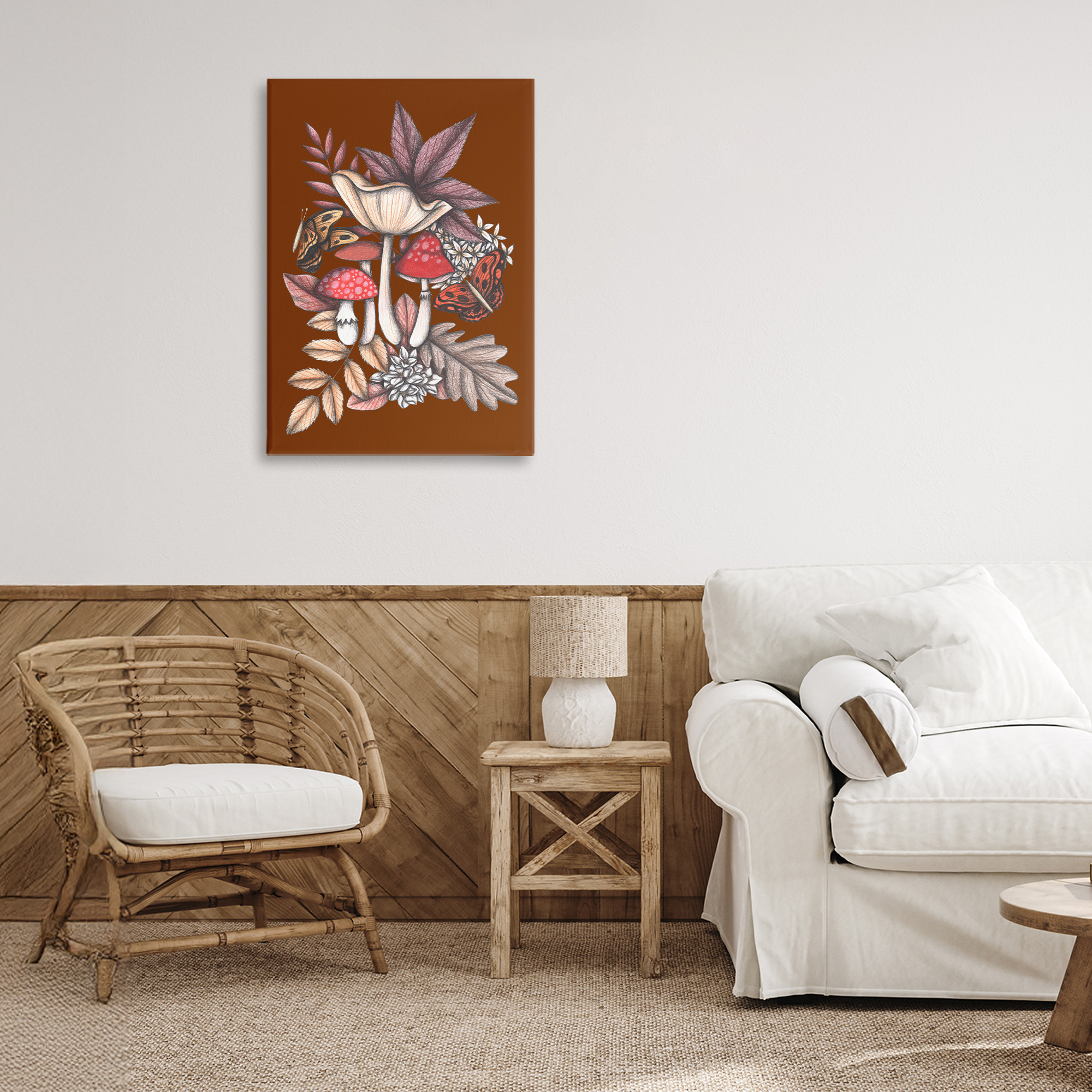 Autumn Mushrooms Magic Canvas Wall Art, design by Cecilia Battaini