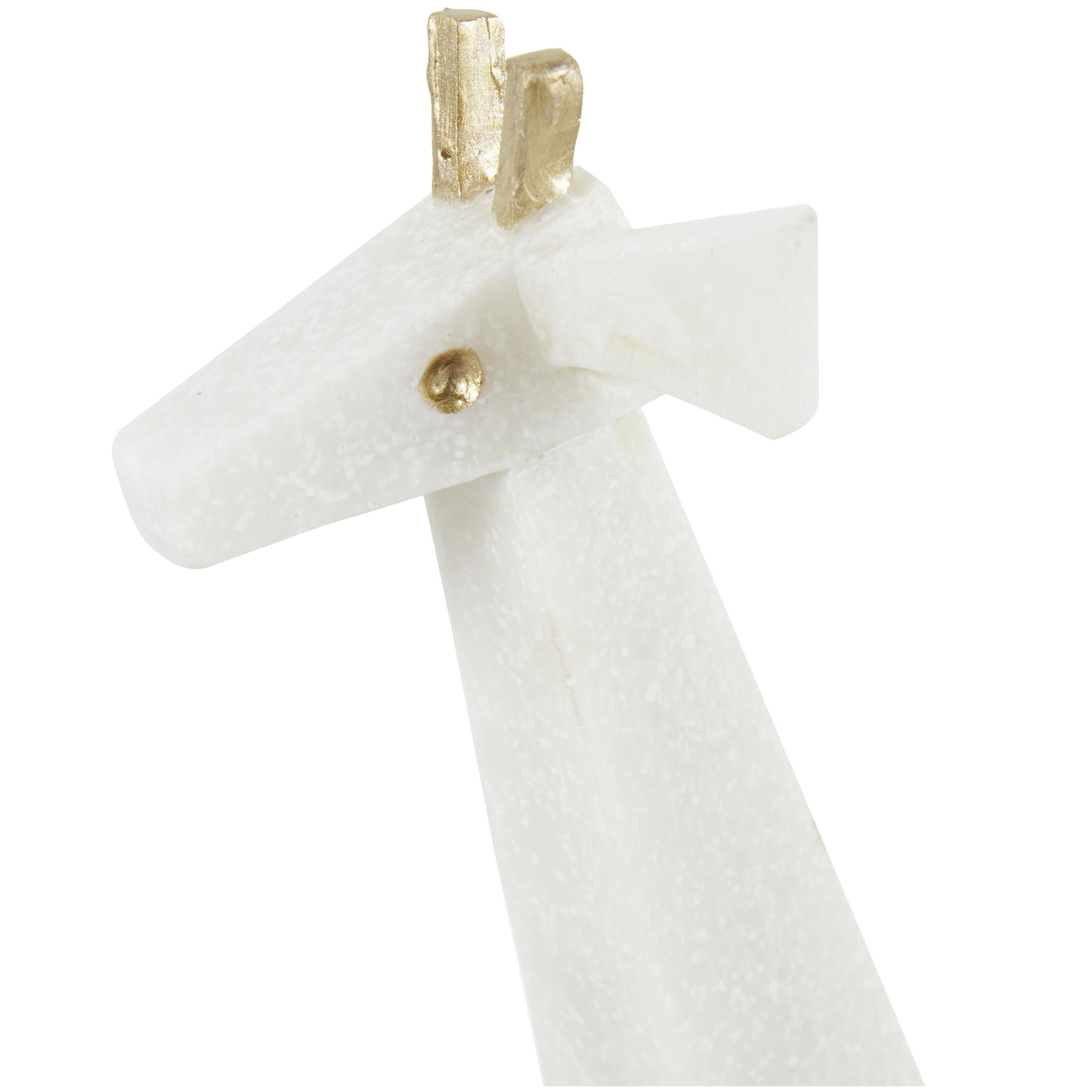7", 16"H White Polystone Cubist Inspired Elephant, Giraffe Sculpture with Gold Accents, by DecMode (2 Count)