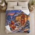 thumbnail image 5 of Woodland Animals Snowy Cottage Christmas, Festive Holiday Scene, Warm Flannel Blanket for Cabin and Lodge with Detailed Artwork, Art Lovers Christmas Gift, Festive Home Decor, 5 of 9
