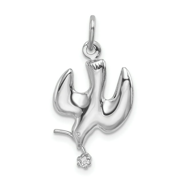 Pendentif en Argent Sterling 925 Rhodié Poli en Forme de Dove avec Zircon Cubique