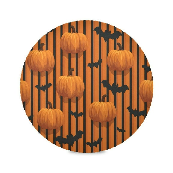 Round Placemat Heat Resistant & Wrinkle-Free Dining Table Decor Placemat For Home & Weddings Halloween Pumpkins Bats