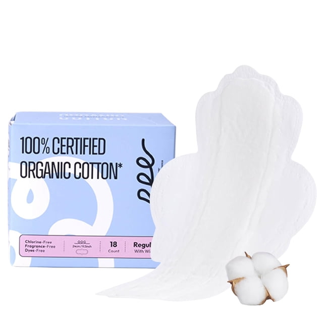 Toallas sanitarias RPE Life de algodón orgánico, absorción regular, 18 unidades