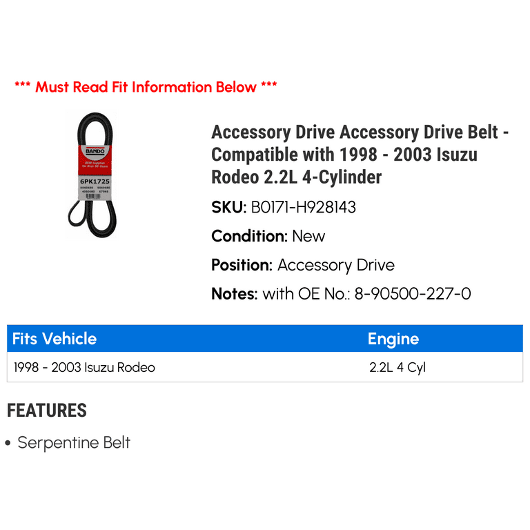 Accessory Drive Accessory Drive Belt - Compatible with 1998