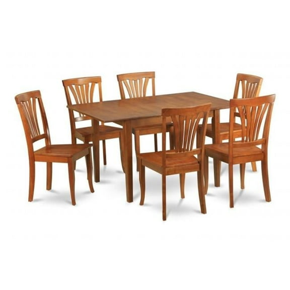 Wooden Imports Furniture PSA7-SBR-W 7PC Picasso Rectangular Table and 6 Avon Wood Seat Chairs - Saddle Brown Finish