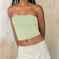 thumbnail image 5 of Striped Tube Tops for Women Teen Girls Strapless Off Shoulder Y2k Crop Bandeau Top Sleeveless Base Tee Summer (L, Green), 5 of 7