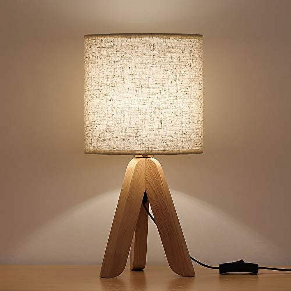 Oumilen 2 Pack Modern Wood Tripod Brown Nightstand Lamps