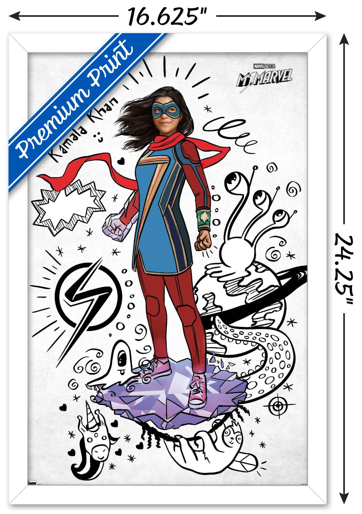Marvel Ms. Marvel - Doodles Wall Poster, 14.725" x 22.375" Framed
