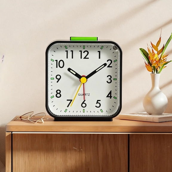 Alarm Clock, Silent No Ticking Battery Operated Travel Alarm Clock with Night Light, Snooze, Loud Alarm, Luminous, Quiet Small Desk Clock for Bedrooms Deep Sleeper Adults, Easy Set, Black