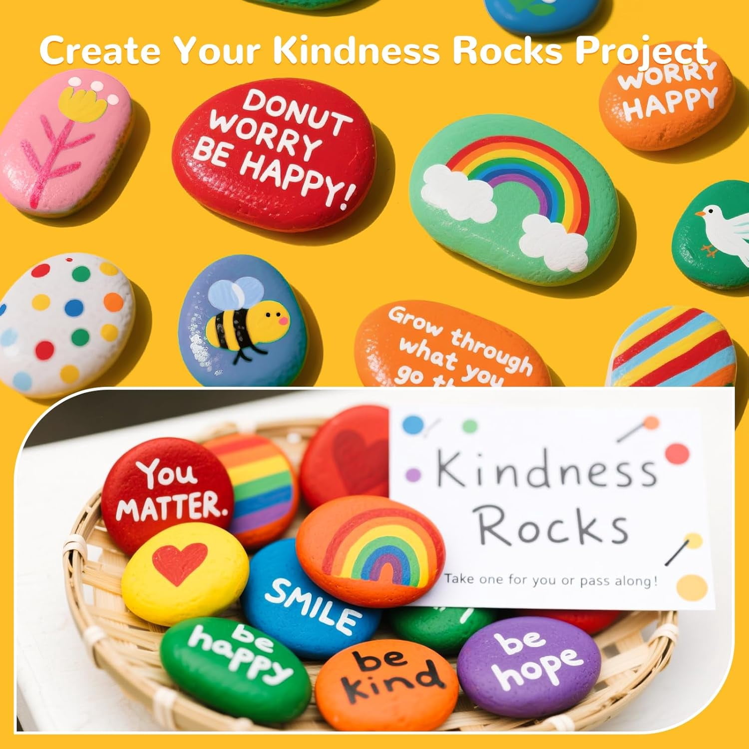 100pcs 1.5-3in River Rocks for Painting,2 Sizes Flat Smooth Rocks for Arts & DIY, Kindness Rocks, Paint Stones for Craft (50pcs Each Size: 1.5-2in, 2-3in)