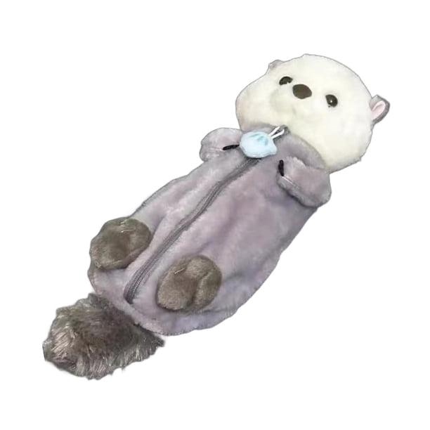 Estuche de peluche para lápices, bolsa de papelería, monedero, neceser de maquillaje, animal de peluche novedoso Nutria de mar