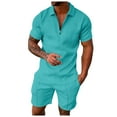 thumbnail image 2 of Kagetolytai Suits Men's Short Sets Outfits 2 Piece Summer Tracksuit Short Sleeve Shirt and Shorts Set Casual Sport Suit Suits For Men Cyan 3X, 2 of 6