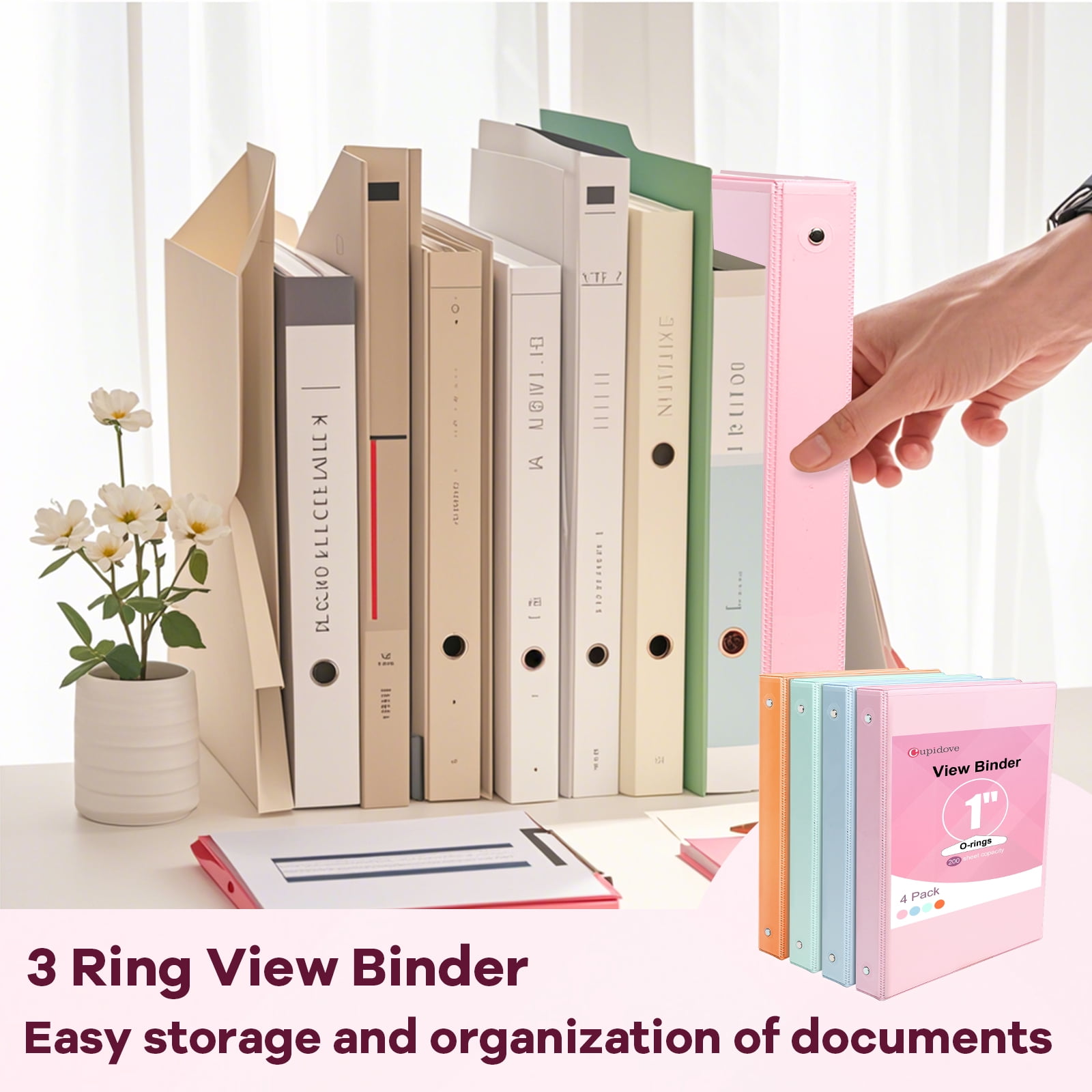 3 Ring 1 inch Binders Round Ring View Notebooks Binders O-ring 3 Ring 200 Sheets of Letter Size Paper Organizer with Pockets 4-Pack Assorted Color
