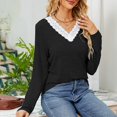 thumbnail image 3 of Camiseta de manga larga con cuello en V para mujer Camiseta de manga larga con cuello en V para mujer Camiseta básica holgada con empalme de encaje y ajuste moderno ANGGREK Otros, 3 of 7