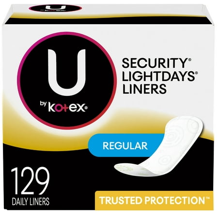 U by Kotex Lightdays Panty Liners, Regular, Unscented, 129 (Best Panty Liners For Sensitive Skin)