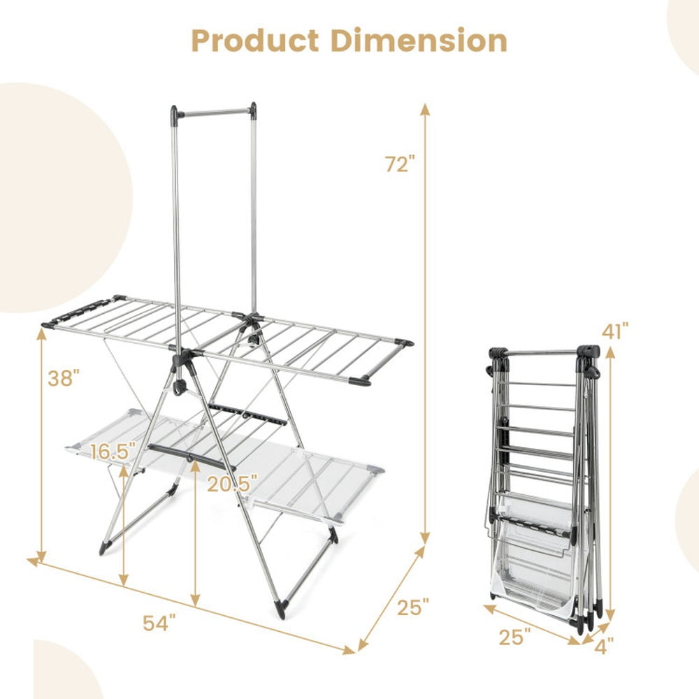 Finihen Drying Rack, Clothes Drying Rack, Large Foldable Clothes Drying Rack with Tall Hanging Bar, for Indoor, Outdoor, Silver Finihen Drying Rack, Clothes Drying Rack, Large Foldable Clothes Drying Rack with Tall Hanging Bar, for Indoor, Outdoor, Silver