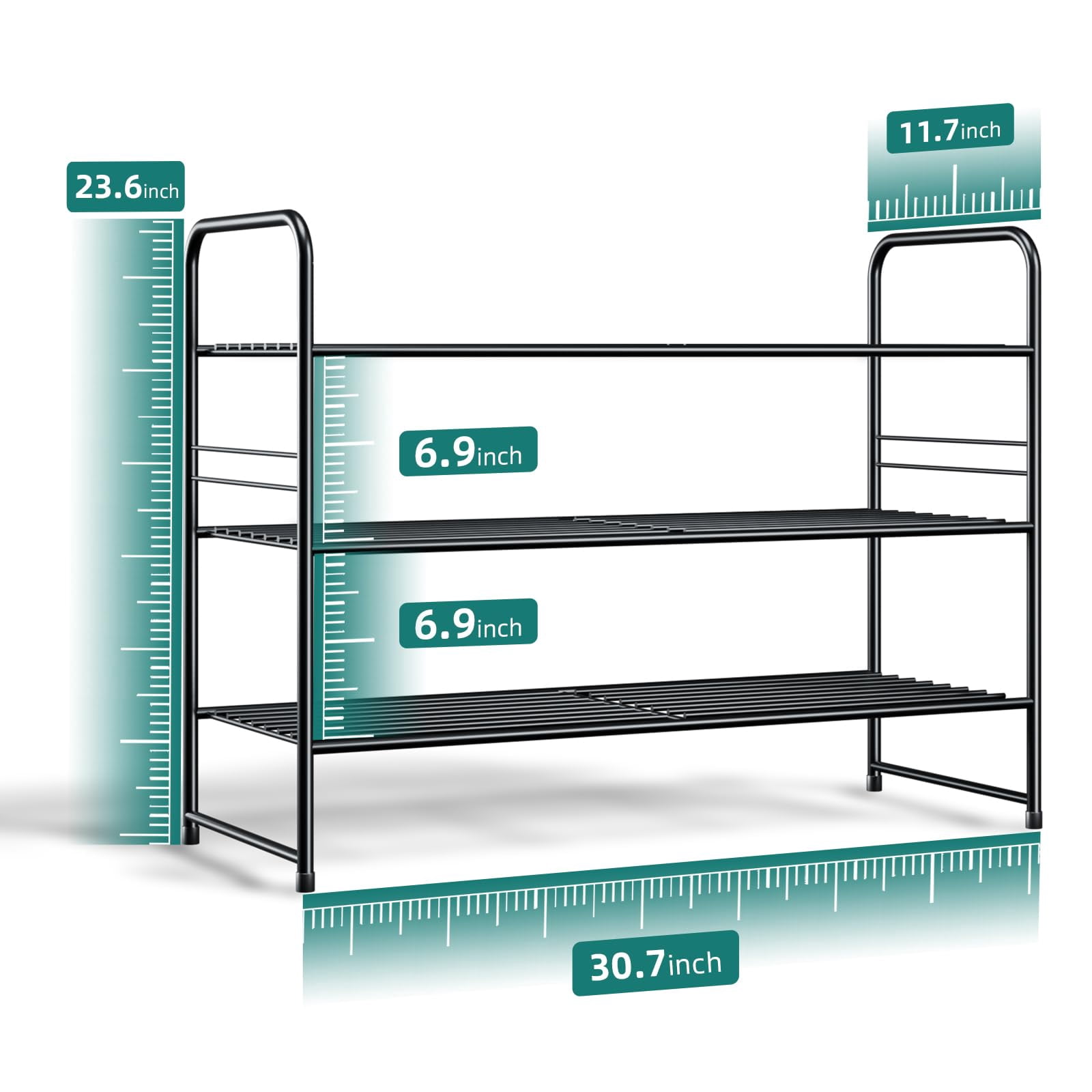 3-Tier Metal Shoes Rack for Closet, 33" Wide Shoe Storage Organizer, Rustic Bronze