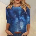thumbnail image 1 of Jienlioq Hauts pour Femmes Tendance T-Shirt Ample et Décontracté Imprimé Ciel Col Rond Manches 3/4 Offres Cyber Monday, 1 of 5