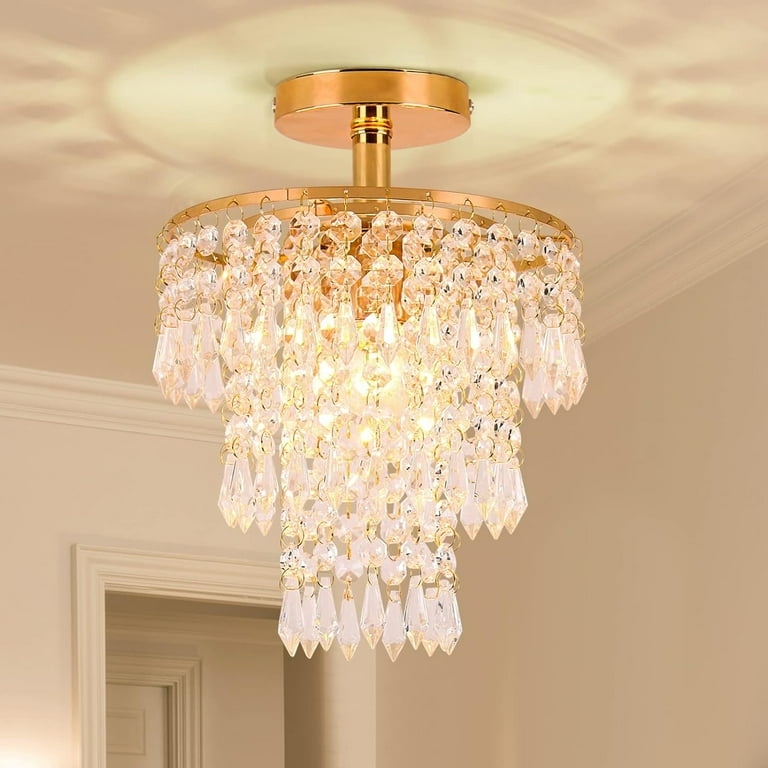 Small Crystal Chandelier Flush Mount Ceiling Light Tiers - Main Image