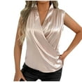 thumbnail image 2 of Women Satin Tank Tops Soft Comfy Summer Pleated Pullover Crew-Neck Fashion Sleeveless Elegant Party Vacation Blouse Lightweight Trendy Casual Solid Color Tops, 2 of 7