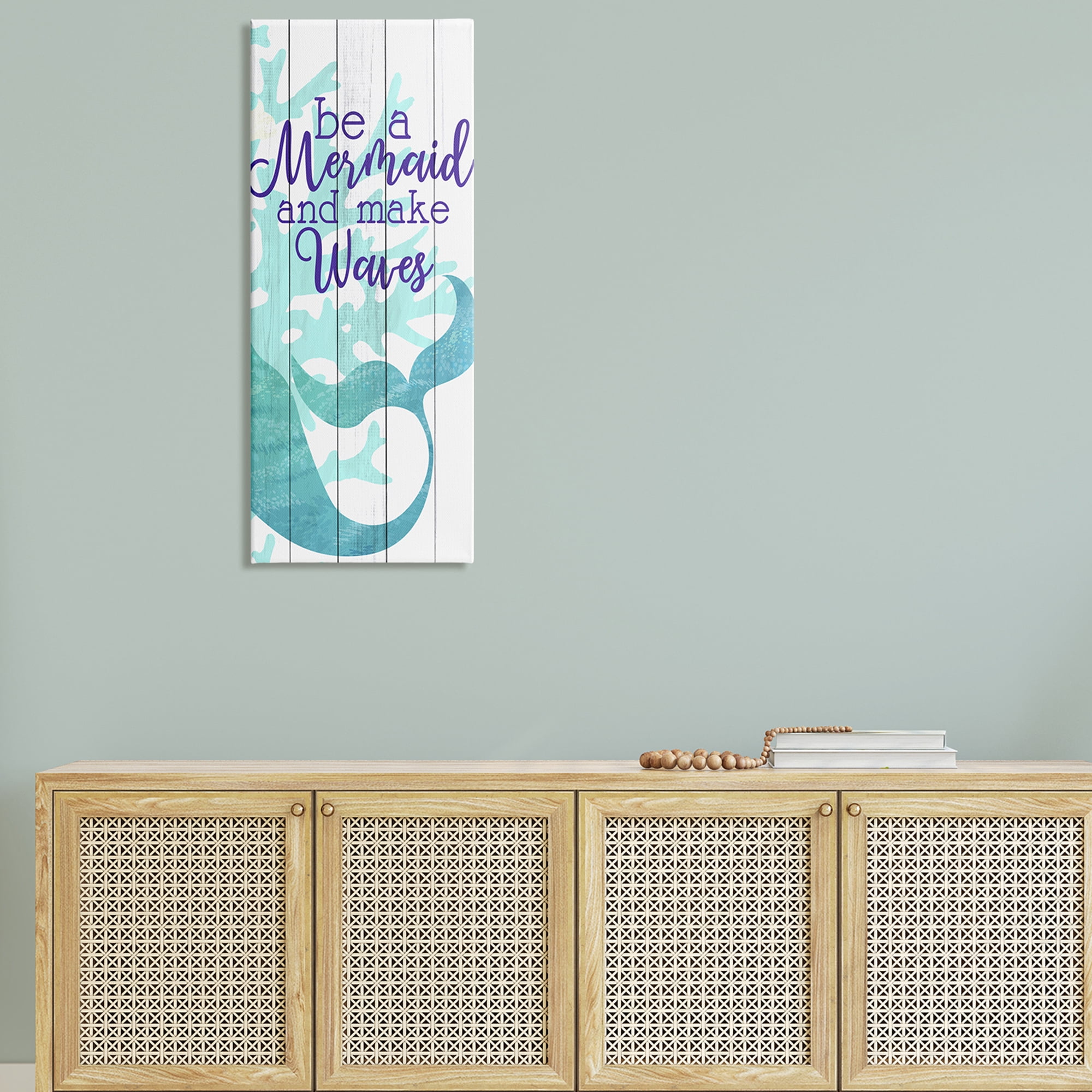 Stupell Industries Make Waves Mermaid Saying Calligraphy Turquoise Tail, 17 x 40, Design by Kim Allen