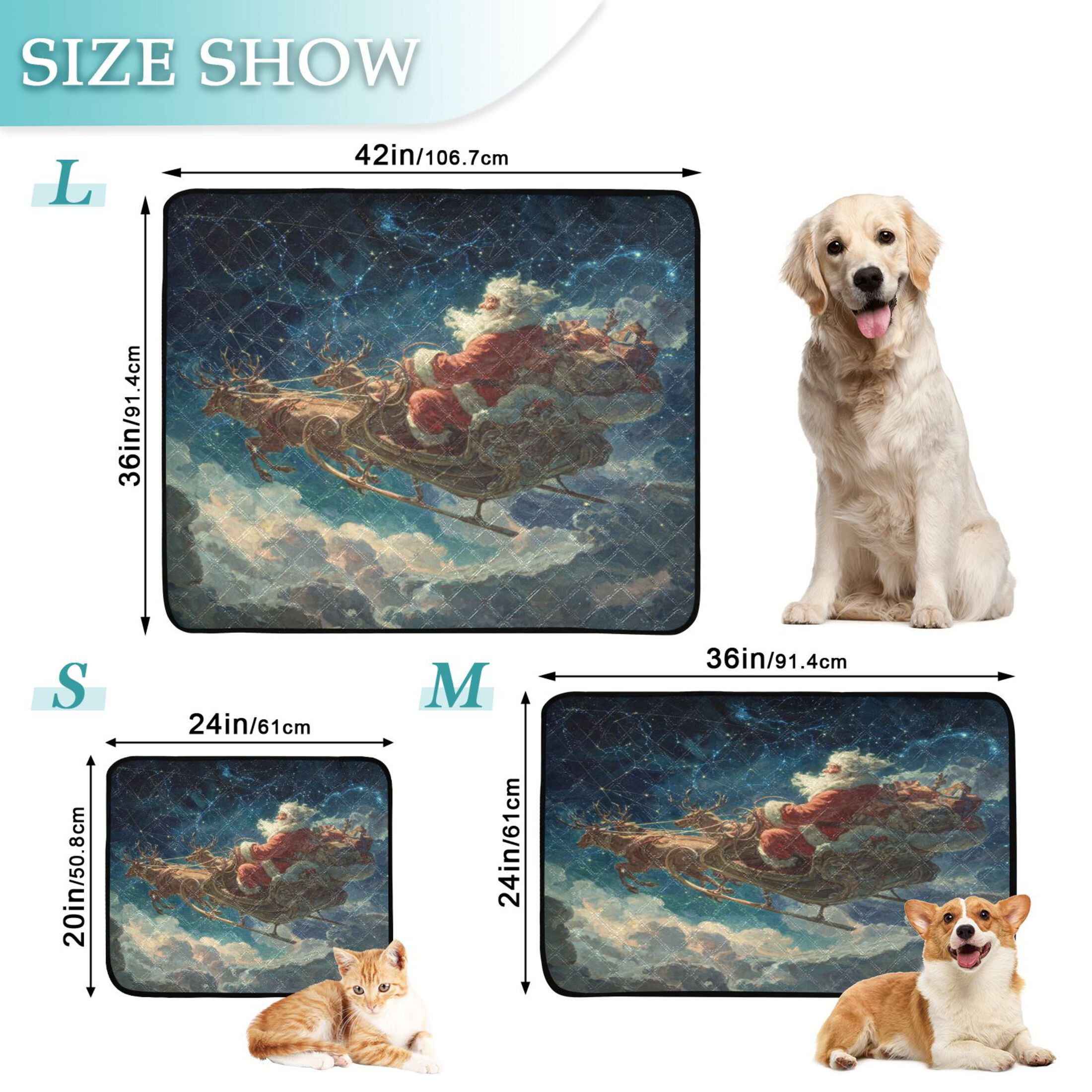 Qxltty Mysterious Santa Claus Cat litter Pads Pet Set of 2 Diaper Mats Center Anti-leakage Layer Absorbent Soft and Comfortable
