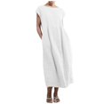 thumbnail image 1 of JUNWELL Caftan Ample Robe Longue pour Femmes Grande Taille Robe en Lin Été Décontractée Sans Manches Col Ras du Cou Poches Robe Maxi, 1 of 5