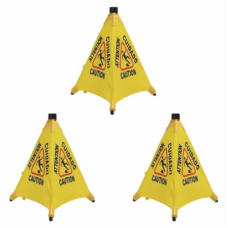 3X Caution Wet Floor Sign, Slippery When Wet Pops Up Sign, Wall Mounted Foldable Bilingual Safety Warning Alert Cone