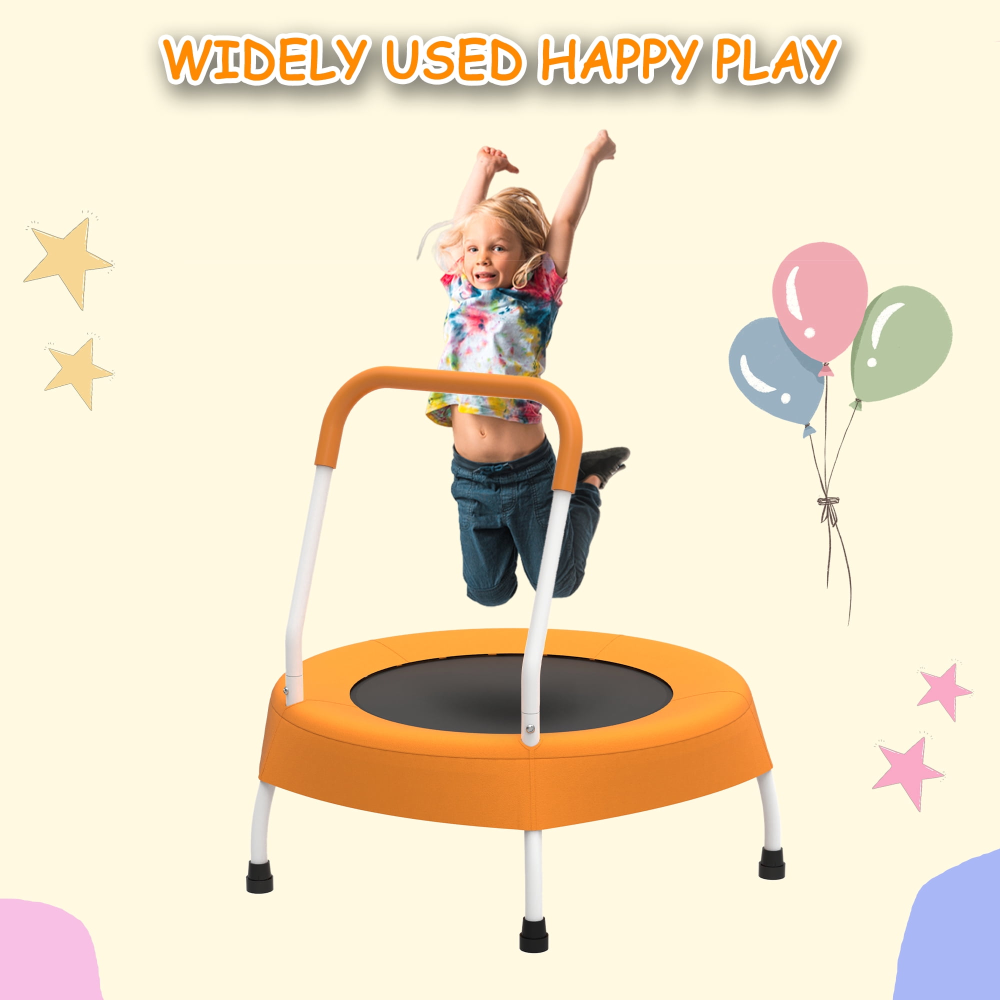 28 Inch Orange Toddler Trampoline with Handle, Springfree Bungee Cord Trampoline, No-Gap Safe Jumping Mat, Max 55 LBS, Indoor Outdoor Gift for Kids Ages 1+