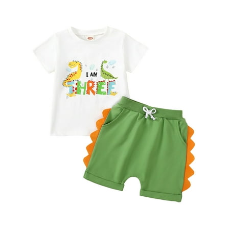 

Raccmtaty Baby Boys Girls Birthday Outfits Short Sleeve Dinosaur Print T-Shirt and Shorts Toddler 2 Piece Outfits
