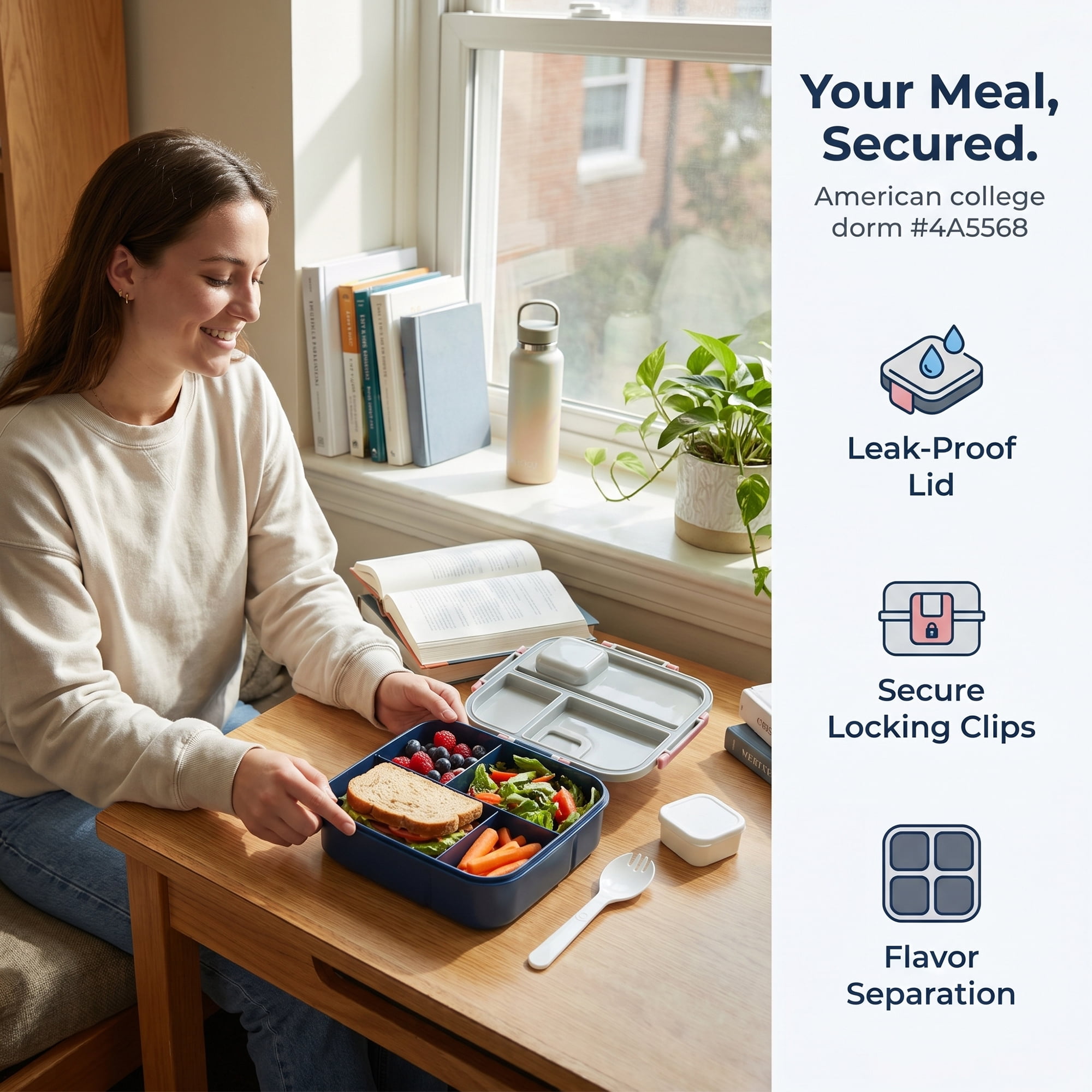 Unique Bargains Portable Leak-Proof Meal Lunch Bento Box Gray