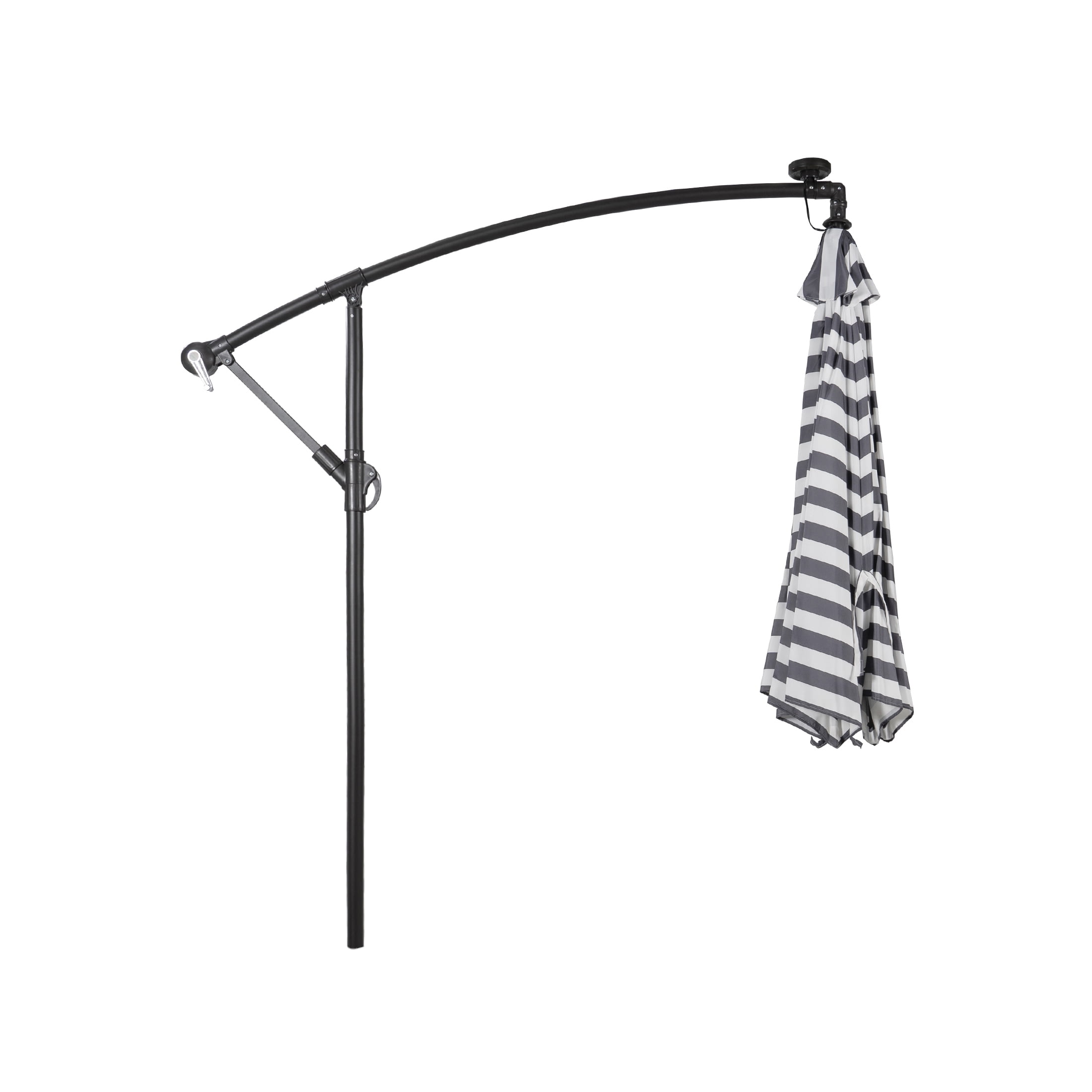 Polytrends Lucent 10' Cantilever Patio Umbrella with Solar LED Lights Grey Stripe