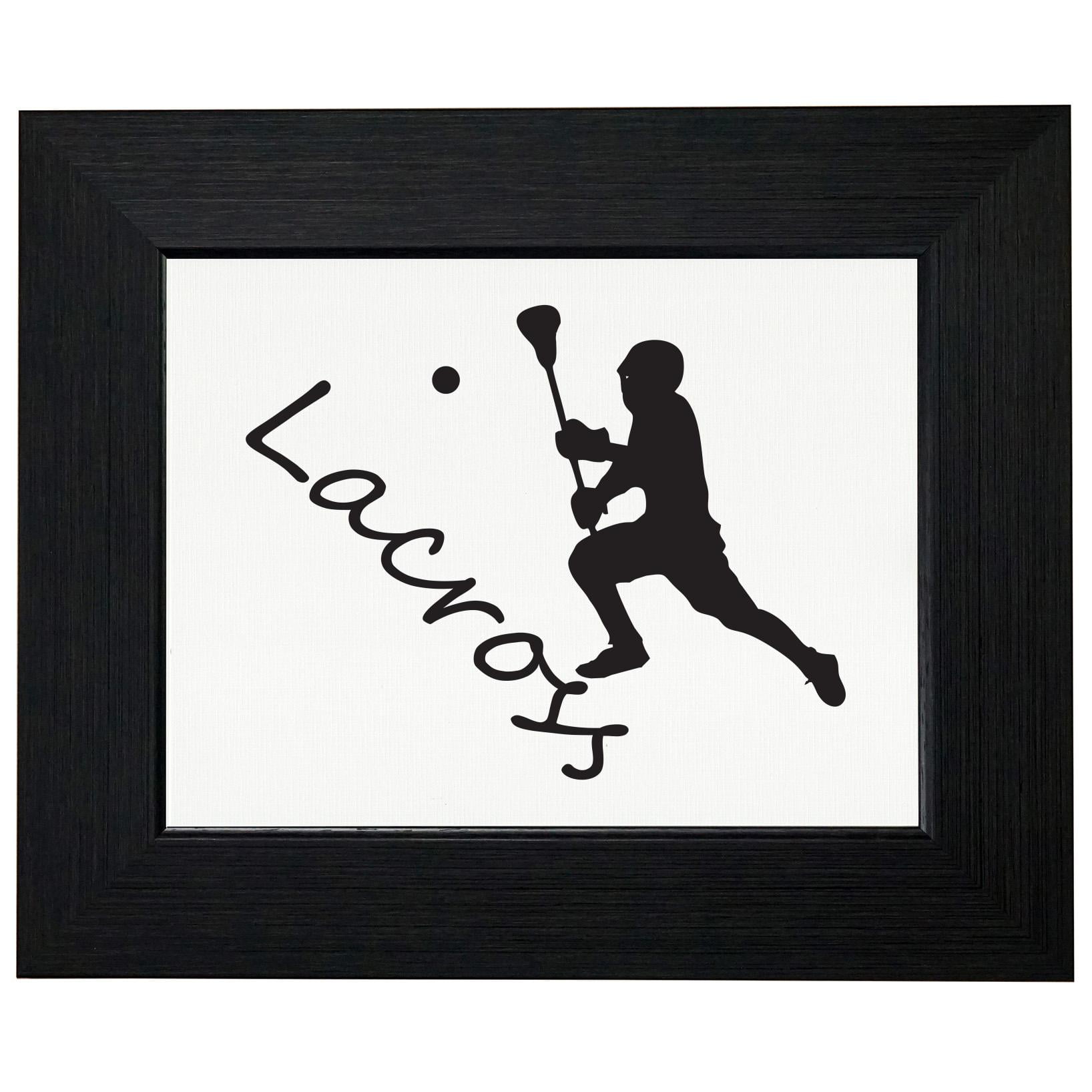 lacrosse stencil player throwing ball game graphic framed print poster