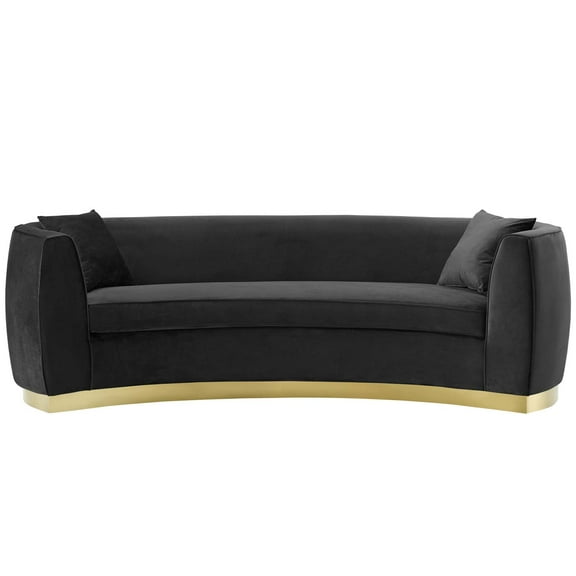 Contemporary Modern Urban Designer Living Room Lounge Club Lobby Sofa, Velvet Fabric Metal Steel, Black
