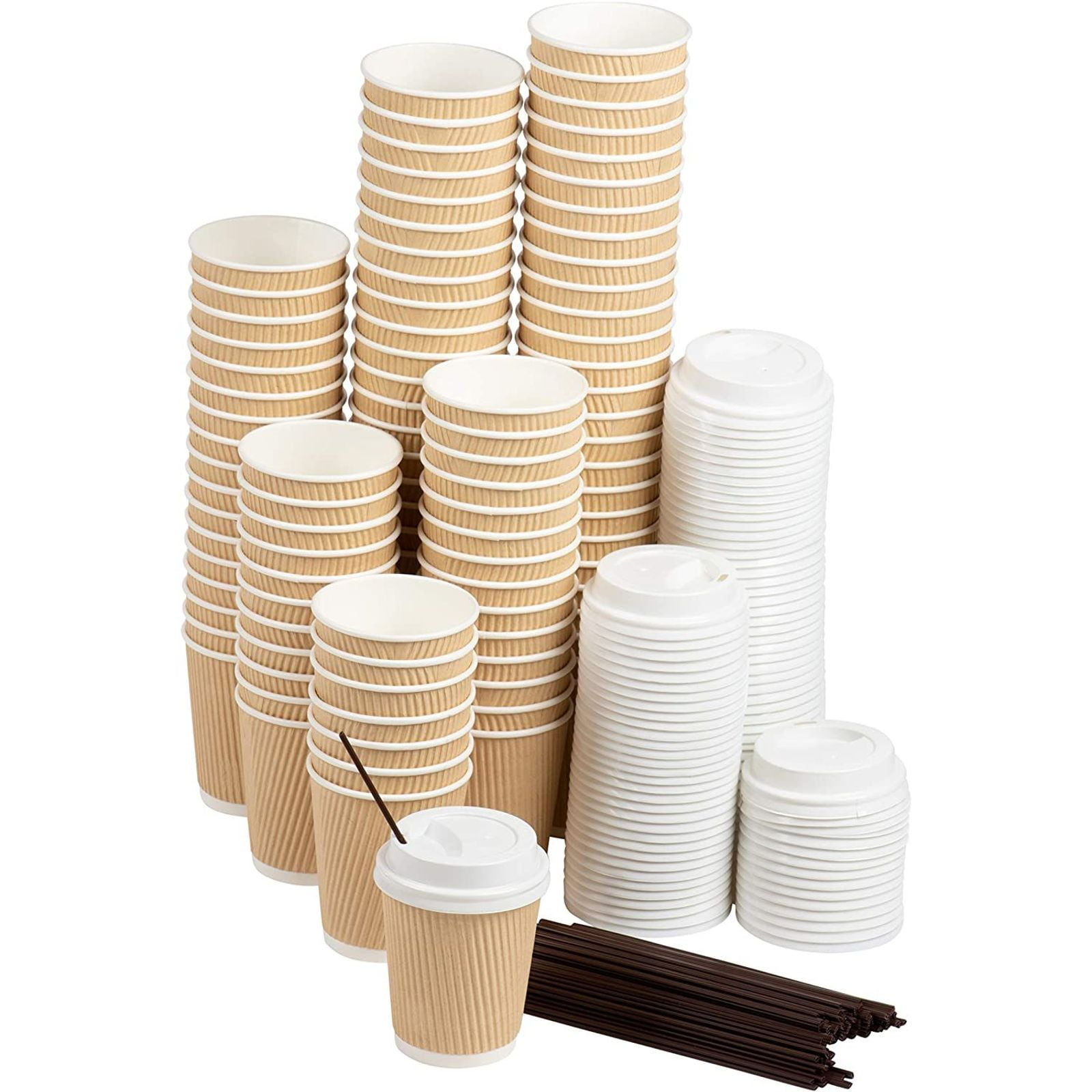 COFFEE 100X 12oz DISPOSABLE BROWN PAPER RIPPLE CUPS PARTY SHOP TAKEAWAY TEA 